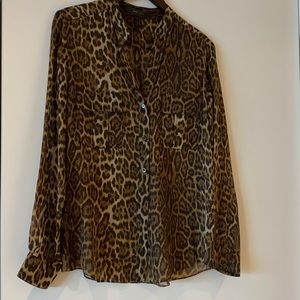 BCBG MAXAZRIA sheer leopard blouse